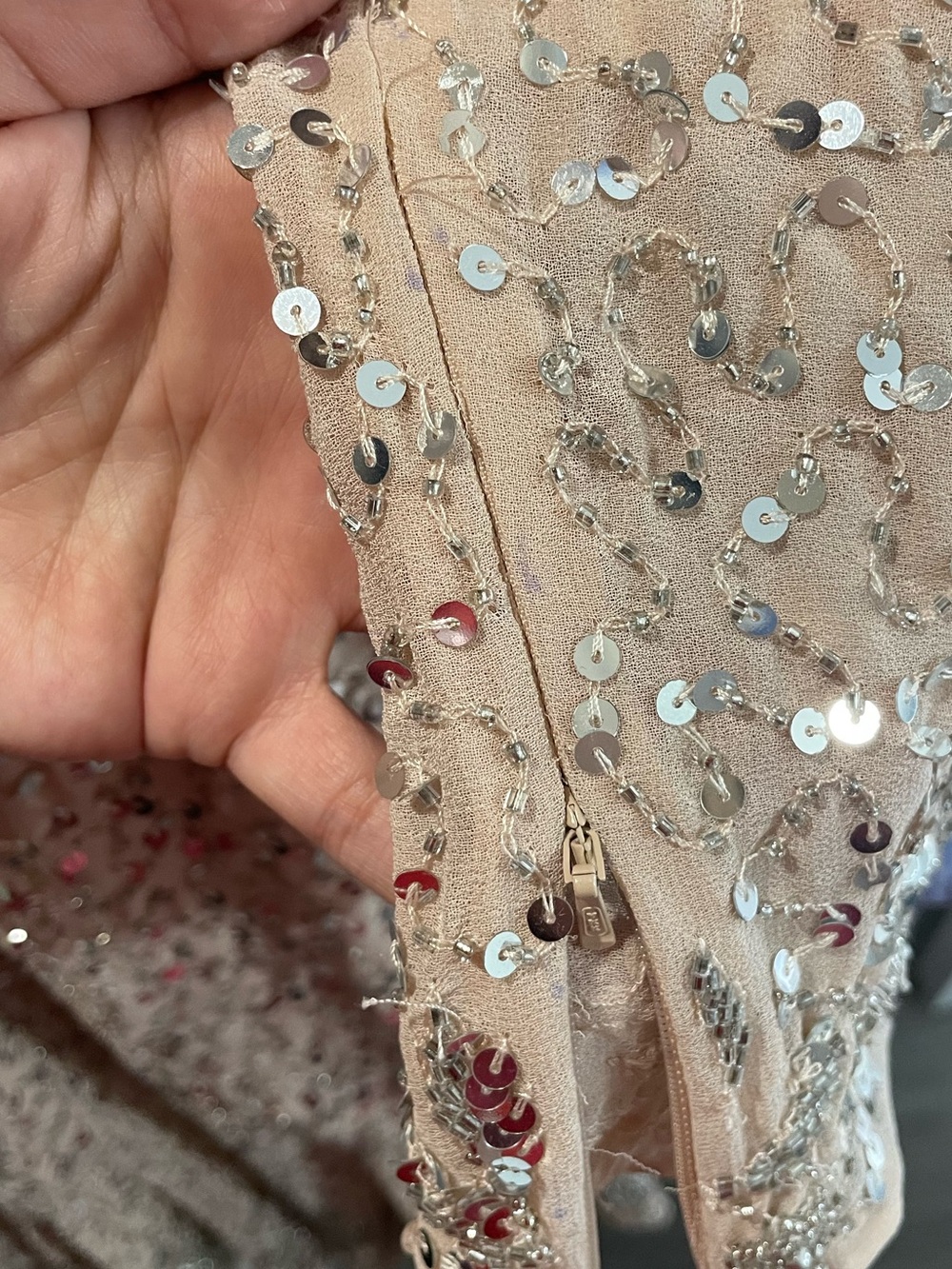 Embellished V-Neck Long Sleeve Midi Dress - Champagne - Picture 7 of 7